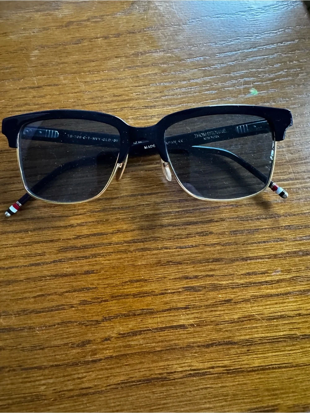 Thom Browne Black and Gold Clubmaster Sunglasses